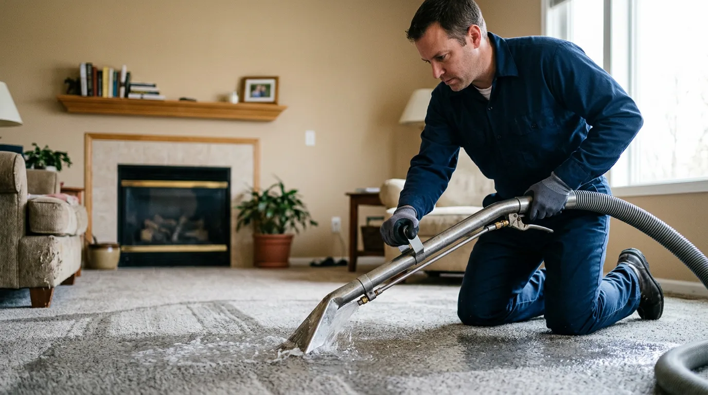 Water damage restoration technician working near Windsor Heights, IA